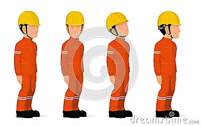 Set of industrial workers in the position of sanding attention Vector Illustration