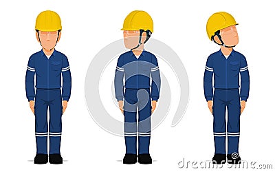 Set of industrial workers in the position of sanding attention Vector Illustration