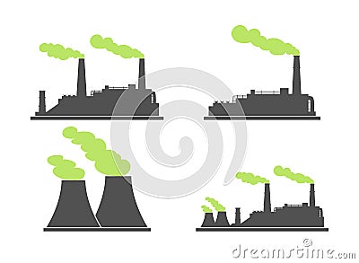 Set of industry factory building icons. Plant and factory, power Vector Illustration