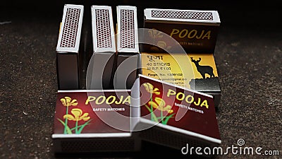 A set of inflammable matchbox used for household activities. Editorial Stock Photo