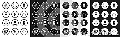 Set Infographic of city map navigation, Radar, Map pointer with star, Folded location marker, Exclamation triangle Stock Photo