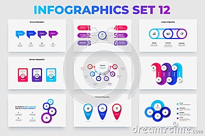 Set of the infographic elements. Banners, arrows, timelines and flowchart with 3, 4, 5 and 6 options Vector Illustration