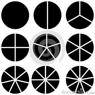 Set infographic icons circles divided by radius into sectors, vector of the circle sector for visualization of Vector Illustration