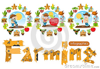 Set of infographics on farming. Agriculture color illustrations Cartoon Illustration