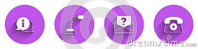 Set Information, Microphone, Envelope with question mark and Telephone 24 hours support icon with long shadow. Vector Vector Illustration