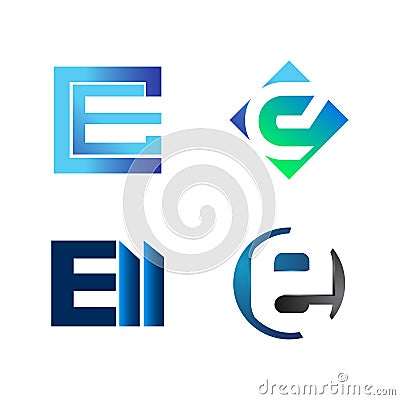 Set of initial letter CE, E, ELL, symbol for Business logo design template. Collection of Abstracts modern icons for organization Vector Illustration