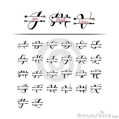 Set of initial love monogram split letter vector isolated Vector Illustration