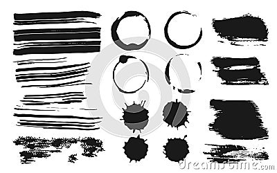 Ink brush strokes splashes drop circles vector set Vector Illustration