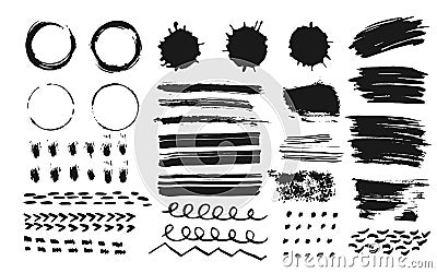 Ink brush strokes splash drop dot lines vector set Vector Illustration