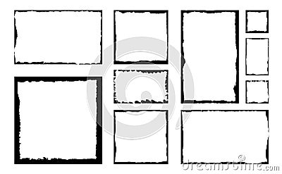 Set of ink grunge square frames. Empty border background. Vector Illustration