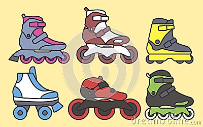 Set of Inline Roller Skates colored icons. Vector illustration Vector Illustration