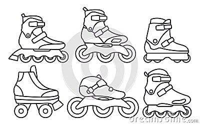 Set of Inline Roller Skates icons isolated on white background. Outline vector illustration Vector Illustration