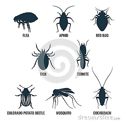 Set of insects icons. Ant and wasp, cockroach and mosquito vector illustration Vector Illustration