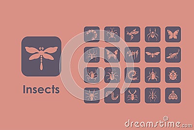 Set of insects simple icons Vector Illustration