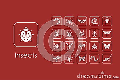 Set of insects simple icons Vector Illustration