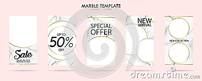 Set of Instagram stories template pack with luxury trendy marble texture, can use for sale banner, photo, mobile app, website, Vector Illustration