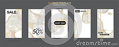 Set of Instagram stories template pack with luxury trendy marble texture, can use for sale banner, photo, mobile app, website, Vector Illustration