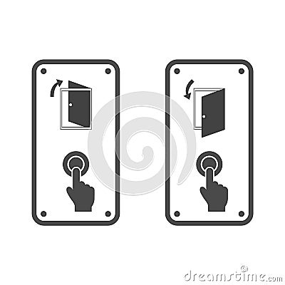 Set intercom icon. Push or pull door. Open the door. Push button. Vector Vector Illustration