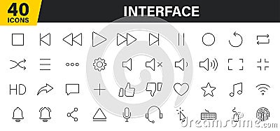 Set of 40 Interface web icons in line style. Contact us, phone, settings, communication, smartphone, technology. Vector Vector Illustration