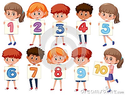 A set of international kids holding number Vector Illustration