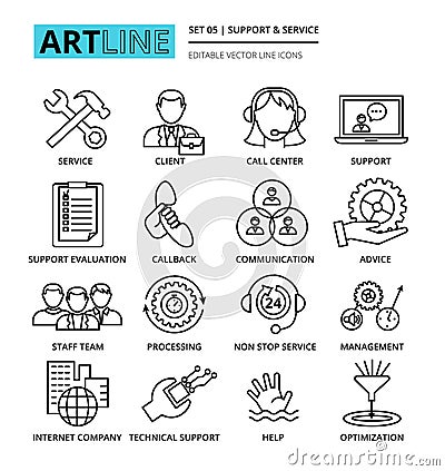 Set of internet company services and clients support icons Vector Illustration