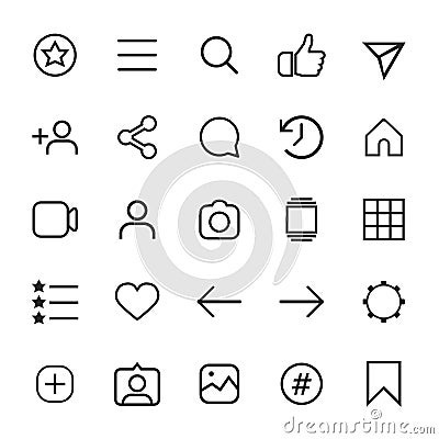 Set of internet linear icons for social media Vector Illustration