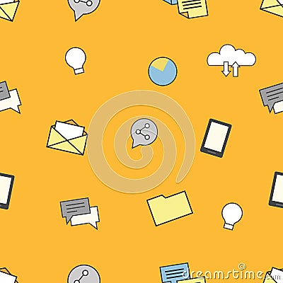 Set of internet and technologies icons. Seamless pattern background Vector Illustration