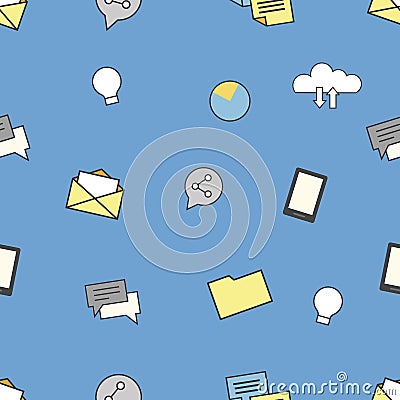 Set of internet and technologies icons. Seamless pattern background Vector Illustration