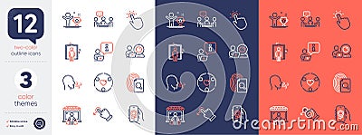 Set of Interview, Elevator and Breathing exercise line icons. For design. Vector Stock Photo