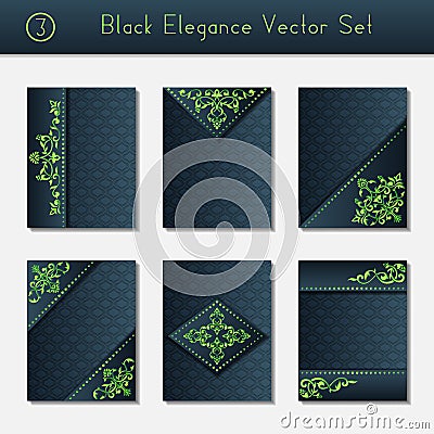 Set of intricate black brochure designs Vector Illustration