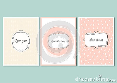 Set Of Invitation Cards With Hand Drawn Patterns Wedding  