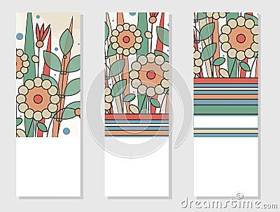 Set of 3 invitation or posters in retro style. Geometric floral elements. Vector Illustration