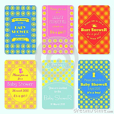 Set of invitation templates. Colorful baby showery card. Stock Photo