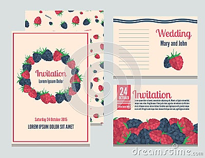 Set of invitational berries cards Vector Illustration