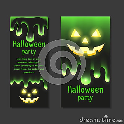 Set invitations Halloween party with clear mucus dripping Vector Illustration