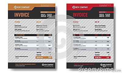 Set of Invoice template sample with trendy minimalism design. Vector Illustration