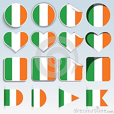 Set of Ireland flags in a flat design Cartoon Illustration