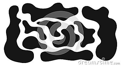 Set of irregular shapes, organic blobs, liquid spots, fluid splodges, distorted bubbles textures isolated on white Vector Illustration