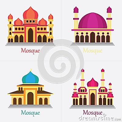 set of Islamic Mosque / Masjid for Muslim pray icon Vector Illustration