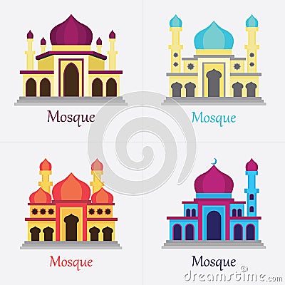 set of Islamic Mosque / Masjid for Muslim pray icon Vector Illustration