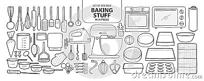 Set of isolated baking stuff in 55 pieces. Cute hand drawn kitch Vector Illustration