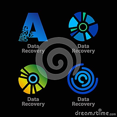 Set of isolated blue and green data recovery Vector Illustration