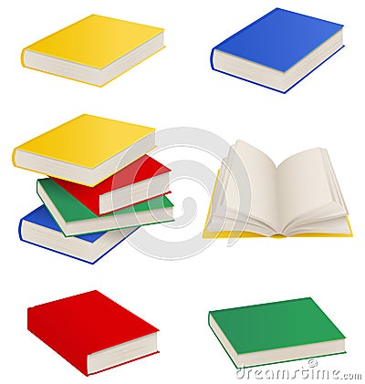 Set of isolated books, stack of books and open book Vector Illustration