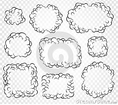 Set of isolated cartoon speech bubbles, frames of smoke or steam, comics dialogue cloud, vector illustration on white Vector Illustration