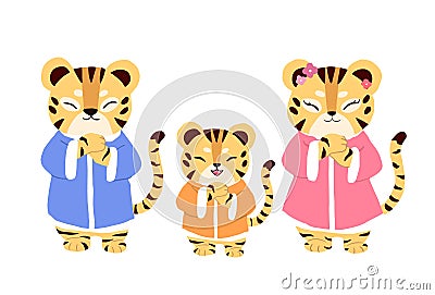 Set of isolated cartoon tiger family for Chinese New Year of Tiger Vector Illustration