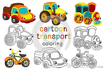 Set of isolated cartoon transport with eyes part 2 Vector Illustration