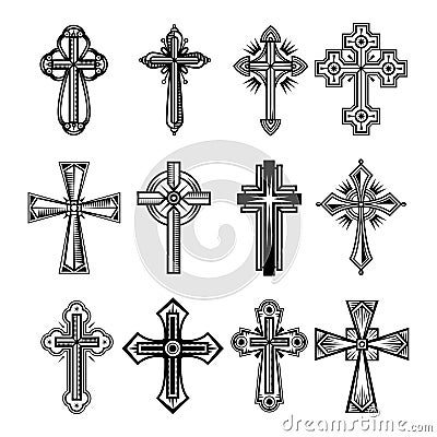 Set of isolated christian and catholicism crosses Vector Illustration