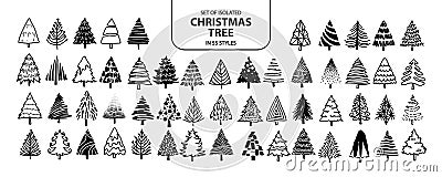 Set of isolated Christmas tree in 55 styles Vector Illustration