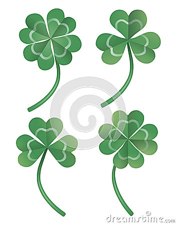 Set isolated clovers on white background Vector Illustration