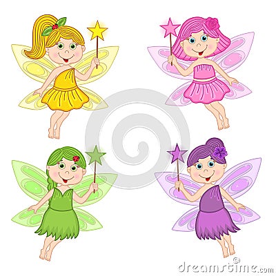 Set of isolated color fairies Vector Illustration